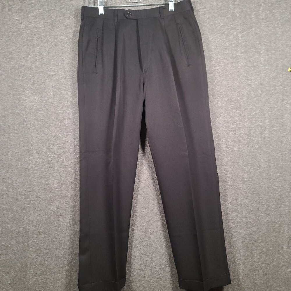 Hagger Men's Dress Pant Slacks 32x30 Black Pleated Cuffed